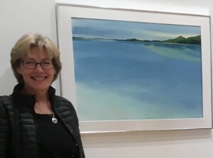 Marianne Gross with watercolour work "Tasman Bay"